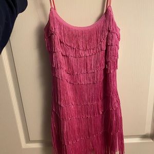 Pink fringe mini dress